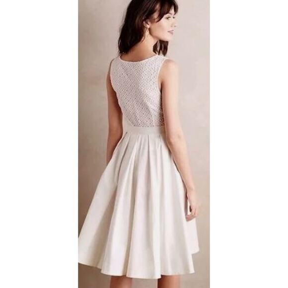 Collette Dinnigan Anthropologie Size 6 Pleated Trellis Fit & Flare Dress White - Picture 2 of 14